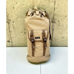 Vintage Coleman Backpack Sling Bag Tan Canvas Cinch Strap Top Side Zip Access
